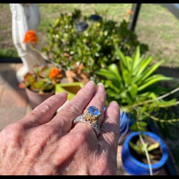 Sapphire Ring Sterling Silver & 14K Gold Filigree Estate Vintage - Picture 7 of 15